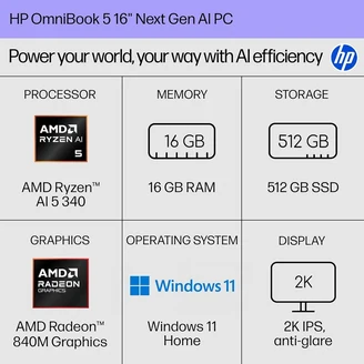 Hp 16-ag1000nr 16-inch (2025) - Ryzen AI 5 340 - 16 GB - SSD 512 GB