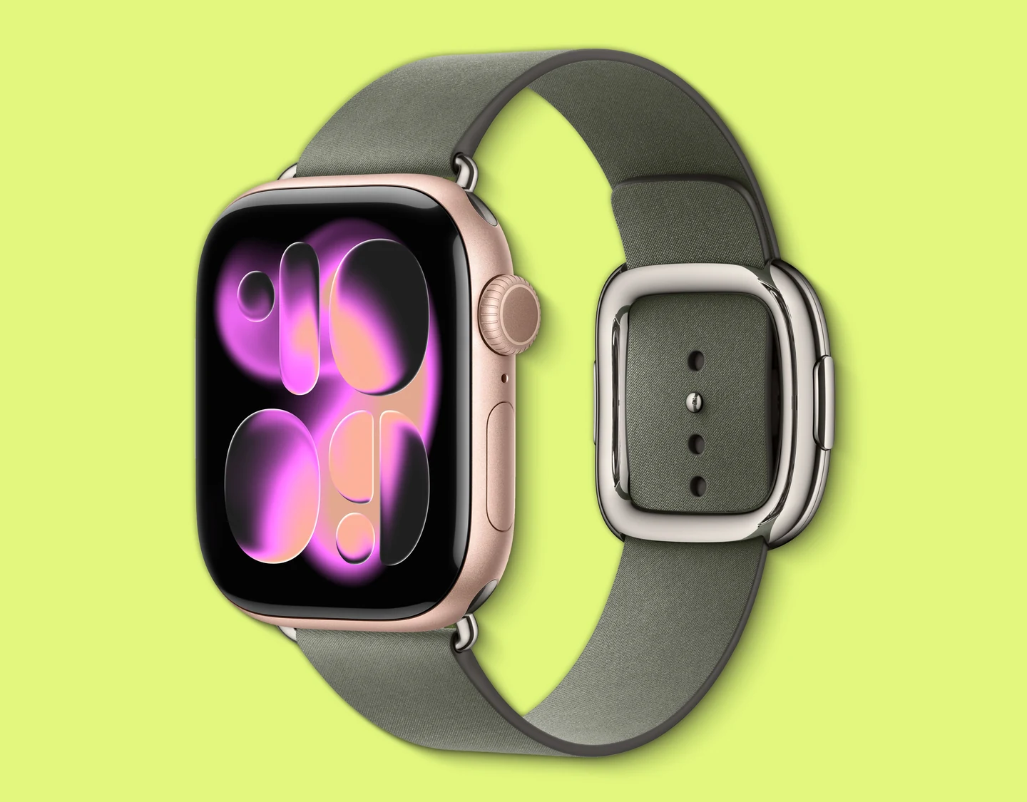 An image of the Apple Watch 11 in Rose Gold.
