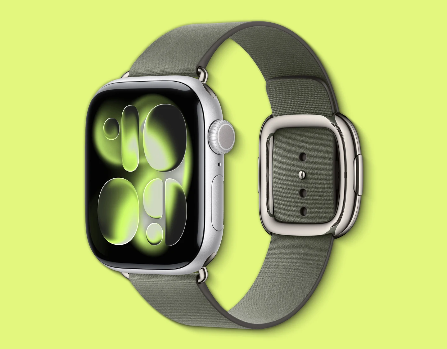 An image of the Apple Watch 11 in Silver.